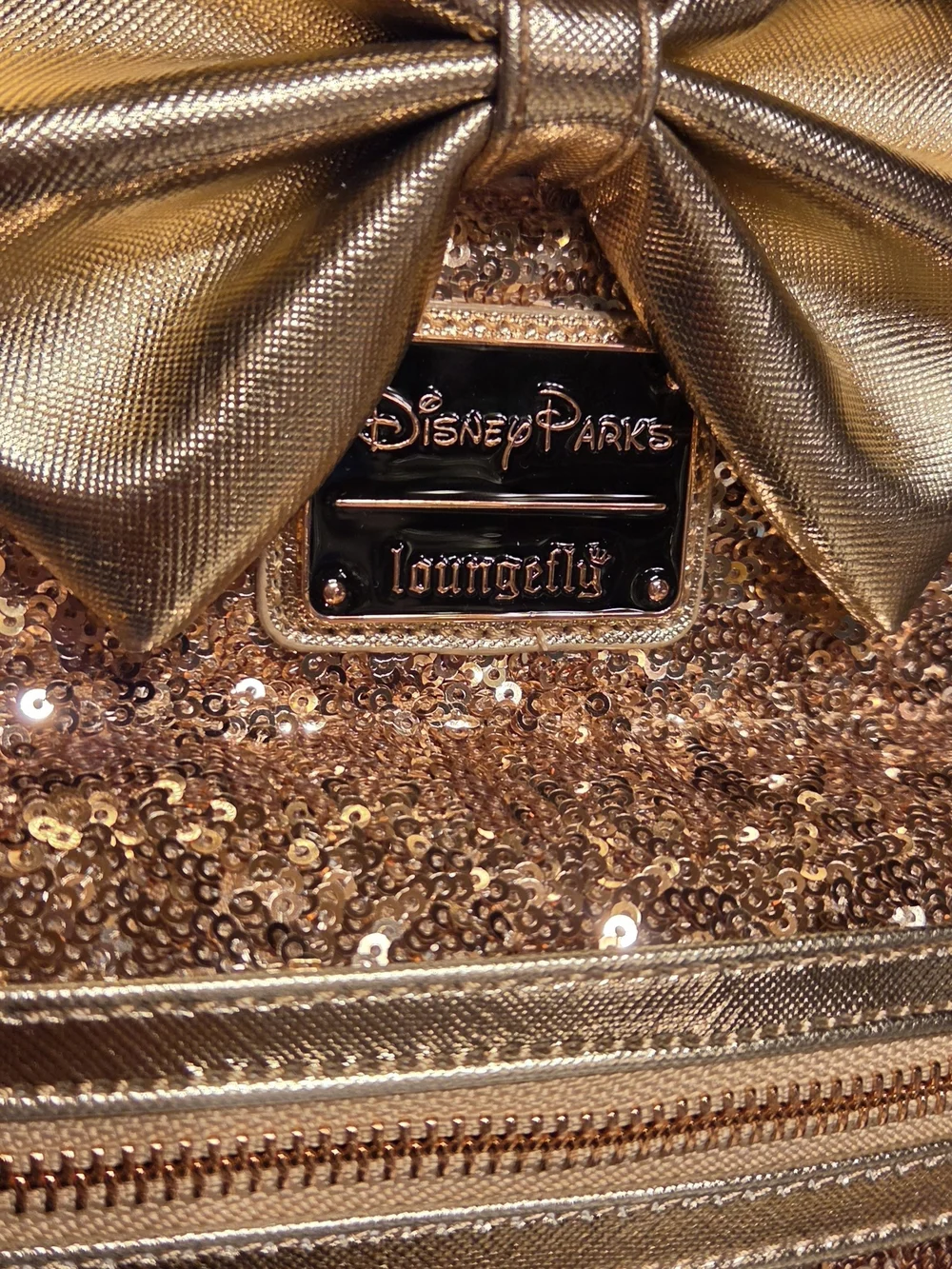 Disney Parks Loungefly Minnie Mouse Rose Gold Sequin Mini Backpack